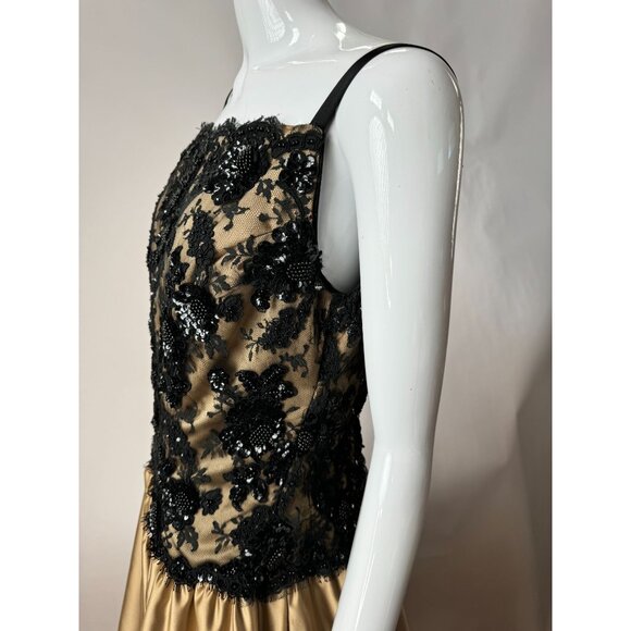 Robert Legere Black & Gold Evening Gown With Floral Sequin and Lace Bodice Sz Sm - Picture 2 of 15